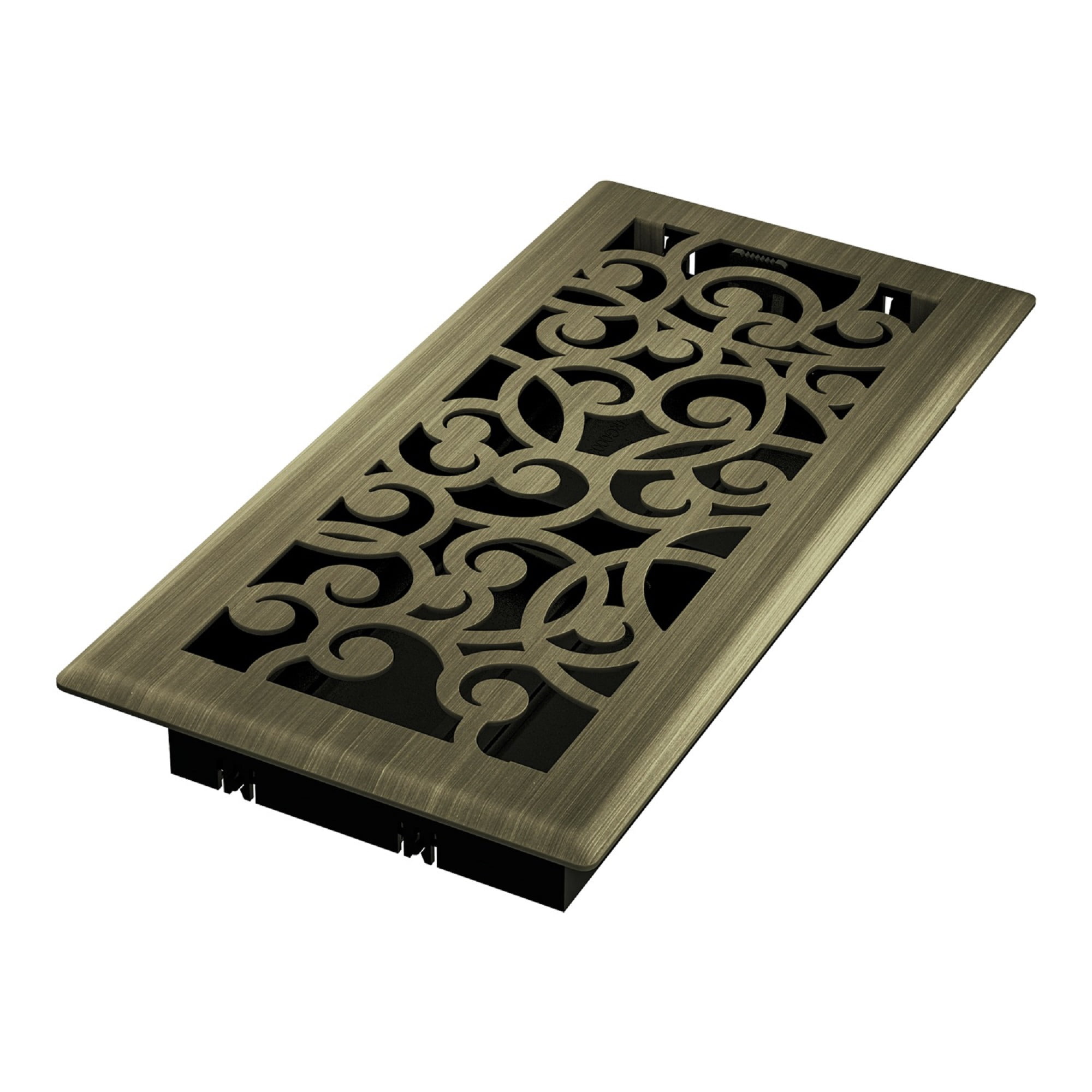 4in x 10in Wonderland Style Vintage Brass Metal Rectangular Floor Register (2 PACK) - Overall 5 1/4" x 11 1/4"