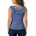 thumbnail image 3 of Ribbed Tank Tops Kids Girls Ruffle Neck Sleeveless Summer Shirts Relaxed Vacation Casual Loungewear 8 Years, Blue, 3 of 7
