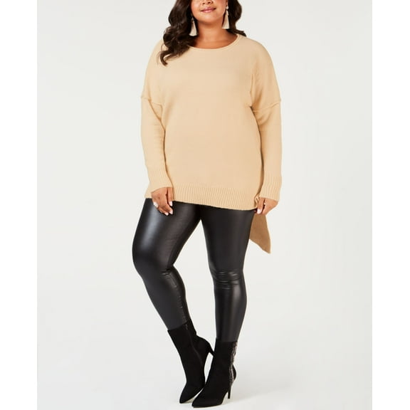 NY Collection Plus Size Asymmetrical Hem Sweater Almond Milk 2X
