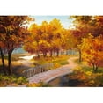 thumbnail image 2 of Wall26 Oil Painting - Autumn Forest with a River and Bridge Over The River, Bright Red Leaves, Colorful - Removable Wall Mural | Self-Adhesive Large Wallpaper - 100x144 inches, 2 of 6