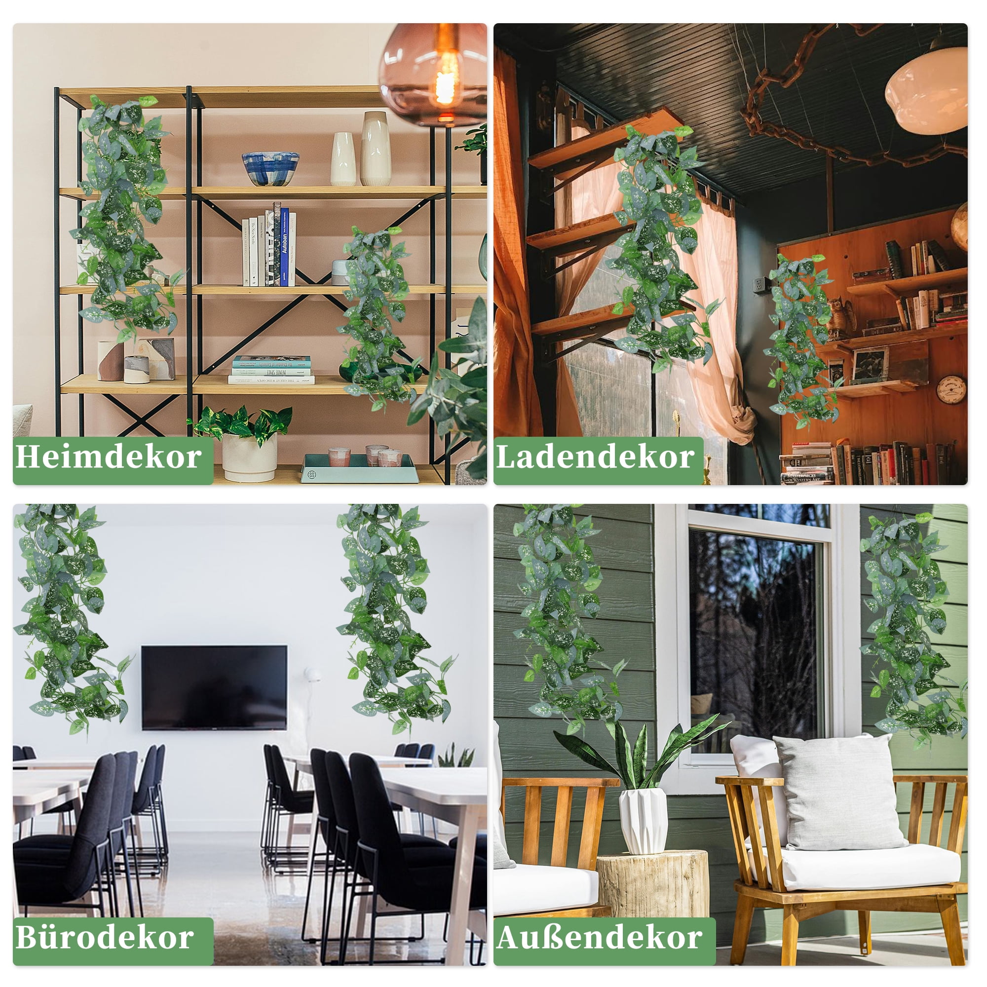 Unique Bargains 2pcs Fake Vines 39.37" Faux Greenery Leaves for Wall Decoration