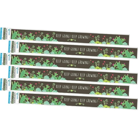 UPC: 0704068040526 | Barker Creek Double-Sided Border 6-Pack  Prickles  210  of Double-Sided Border  Colorful Succulents on a Chocolate Background  Motivational Quote on One Side  3  x 210  (4052)
