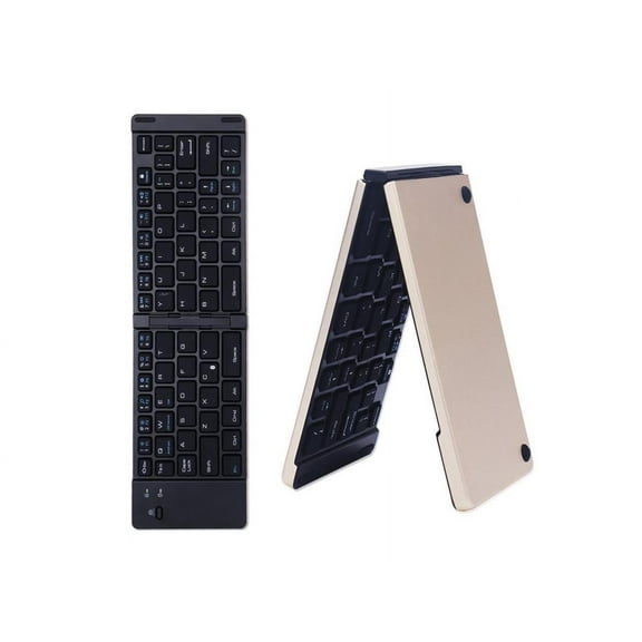 Double Fold Aluminum Alloy Bluetooth-compatible Keyboard Mini 66 Keys Wireless Keyboard for Android Tablet PC folding bluetooth-compatible keyboard for mini (Gold)
