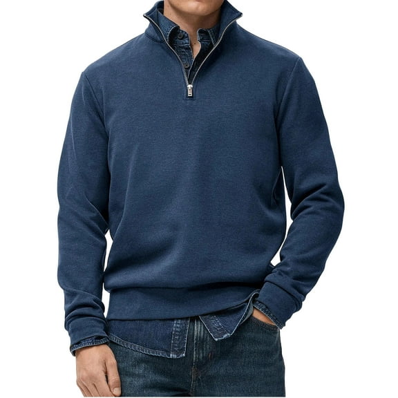 Mens Quarter Zip Pullover Slim Fit Lightweight Sweater Casual Mock Neck Knit Polo Sweater Navy 3XL