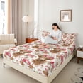 thumbnail image 3 of Erosebridal Cute Highland Cow Full Size Sheets,Pink Red Flowers Blossom Bed Sheets For Girls Boys 4pcs, 3 of 6