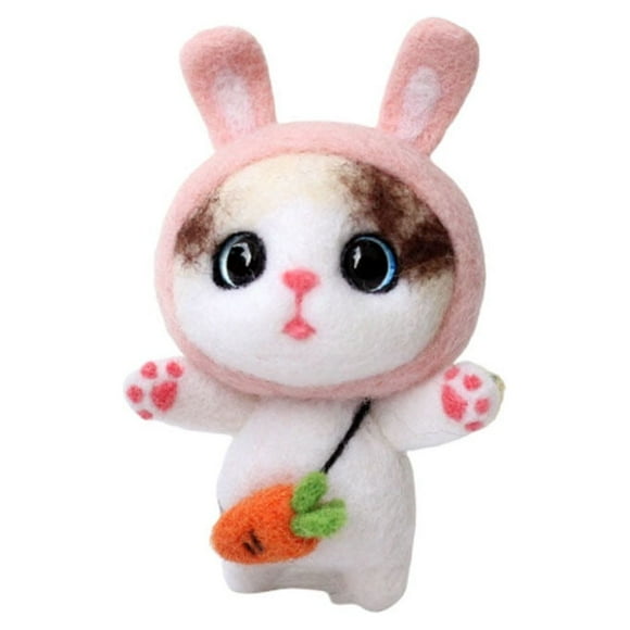 Cartoon Cat Plush Doll DIY Needle Felting Kit Wool Felting Supplies DIY Art Carft for Home Kids Adults Gift (Rabbit Kitty)