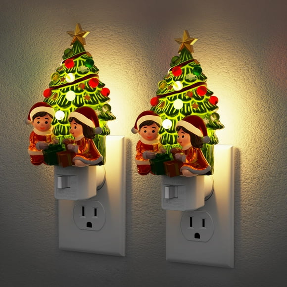 Luz Nocturna JandCase Árbol de Navidad y Santa 3000K Paquete de 2