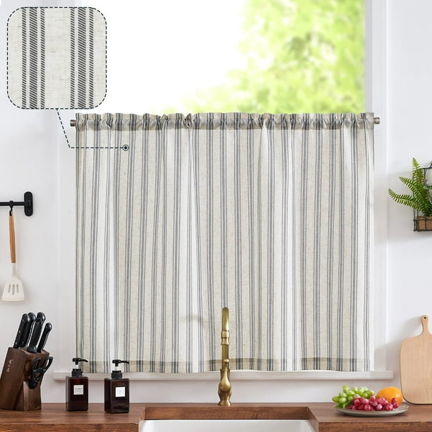 Cortina de Cocina Jinchan de Lino 61x61 cm a Rayas con Filtrado de Luz