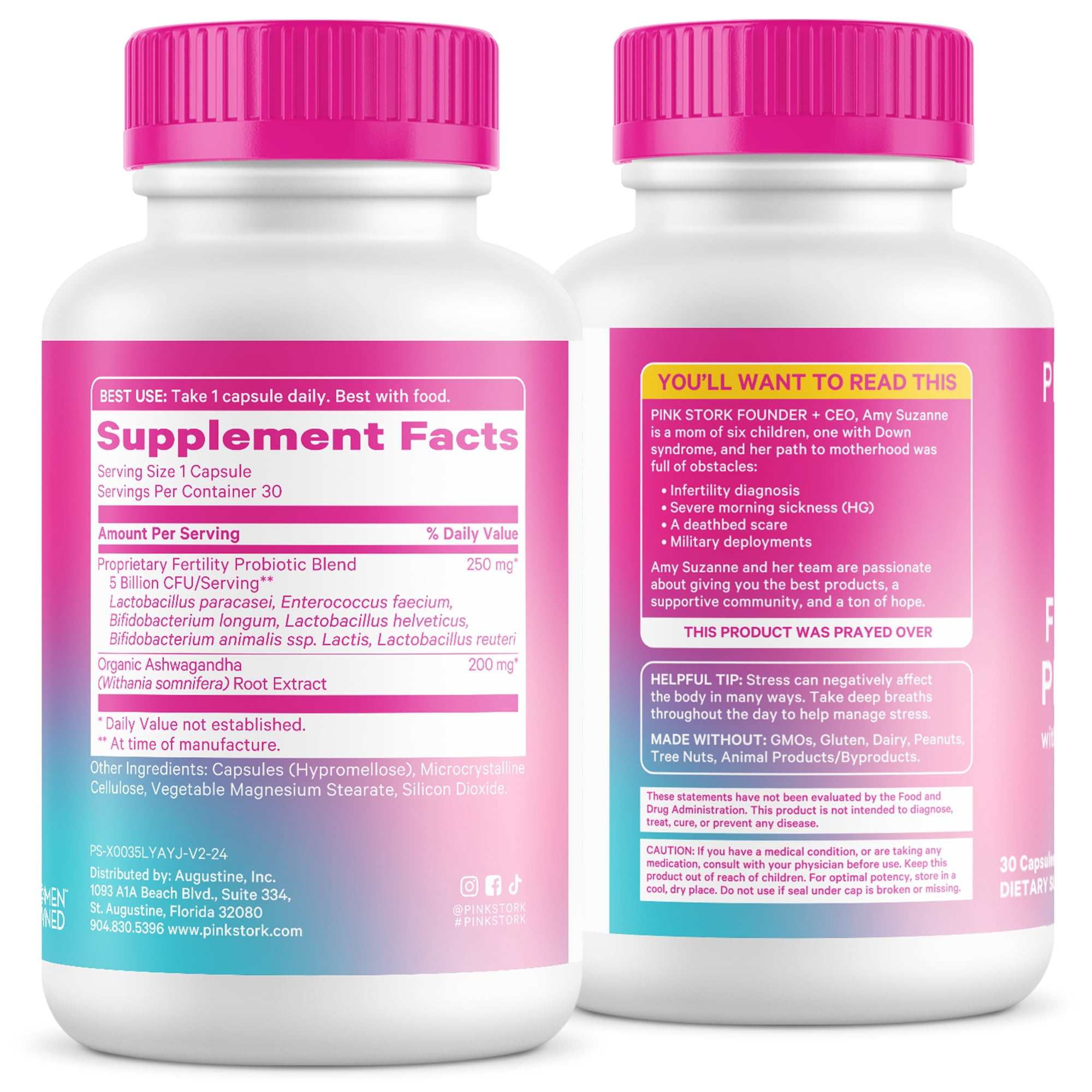 Pink Stork Fertility Probiotic, Vaginal Health Feminine Supplements with Lactobacillus, 30 Capsules