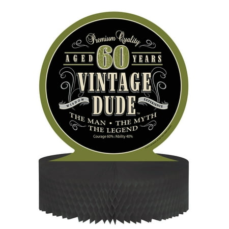 Party Central Pack of 6 Black and Green Vintage Dude 60 Years Honeycomb Party Centerpiece 11.5"