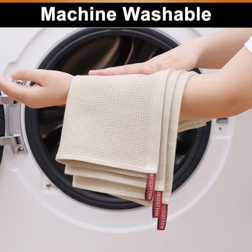 100% Cotton Waffle Weave Dish Cloths - 8 Pack Soft and Absorbent Dish Towels - 12 x 12 Inches Quick Dry Dish Rags - Beige
