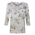 thumbnail image 4 of Pincandy Women's Fashion Printed T-shirt Mid-length 3/4 Sleeves Blouse Round Neck Casual Tops Scoop Neck Short Sleeve Shirts Dressy Casual Cute Summer Tops Trendy Layering Tee Shirts,Gray,S, 4 of 5