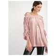 thumbnail image 2 of Fashion Rose Off Shoulder Striped Crushed Velvet Ruched Detailed 3/4 Sleeve Top, 2 of 4