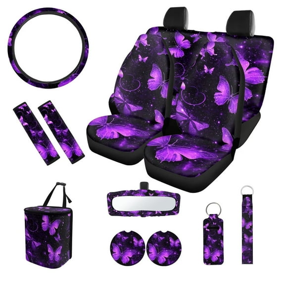 KUIFORTI Blue Butterfly Car Seat Covers Full Set with Steering Wheel Cover Women Set of 13 Pack Car Accessories Interior Aesthetic Car Decorations Kit