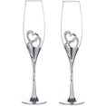 thumbnail image 1 of Wedding Champagne Glass Set Silver Toasting Flute Glasses Pack of 2 with Rhinestone Rimmed Hearts Decoration for Wedding, Anniversary and Special Occasions, 1 of 5