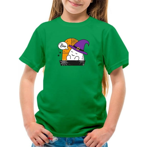 Cute Sleepy Ghost. T-Shirt Juniors -Image by Shutterstock, Large