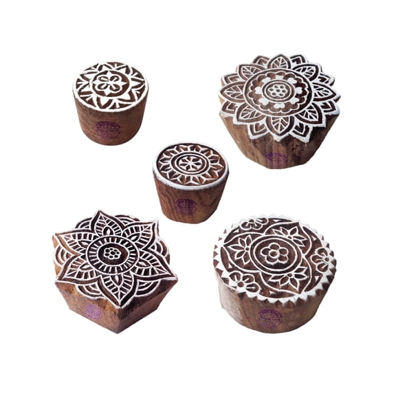 Stylish Designs Mandala and Round Wooden Block Stamps (Set of 5)