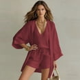 thumbnail image 5 of HBYJLZYG 3 Piece Women's Casual Set V Neck Cami and Loose Cardigan, Drawstring Shorts Summer Beach Outfit, Relaxed Lounge Wear, 5 of 9