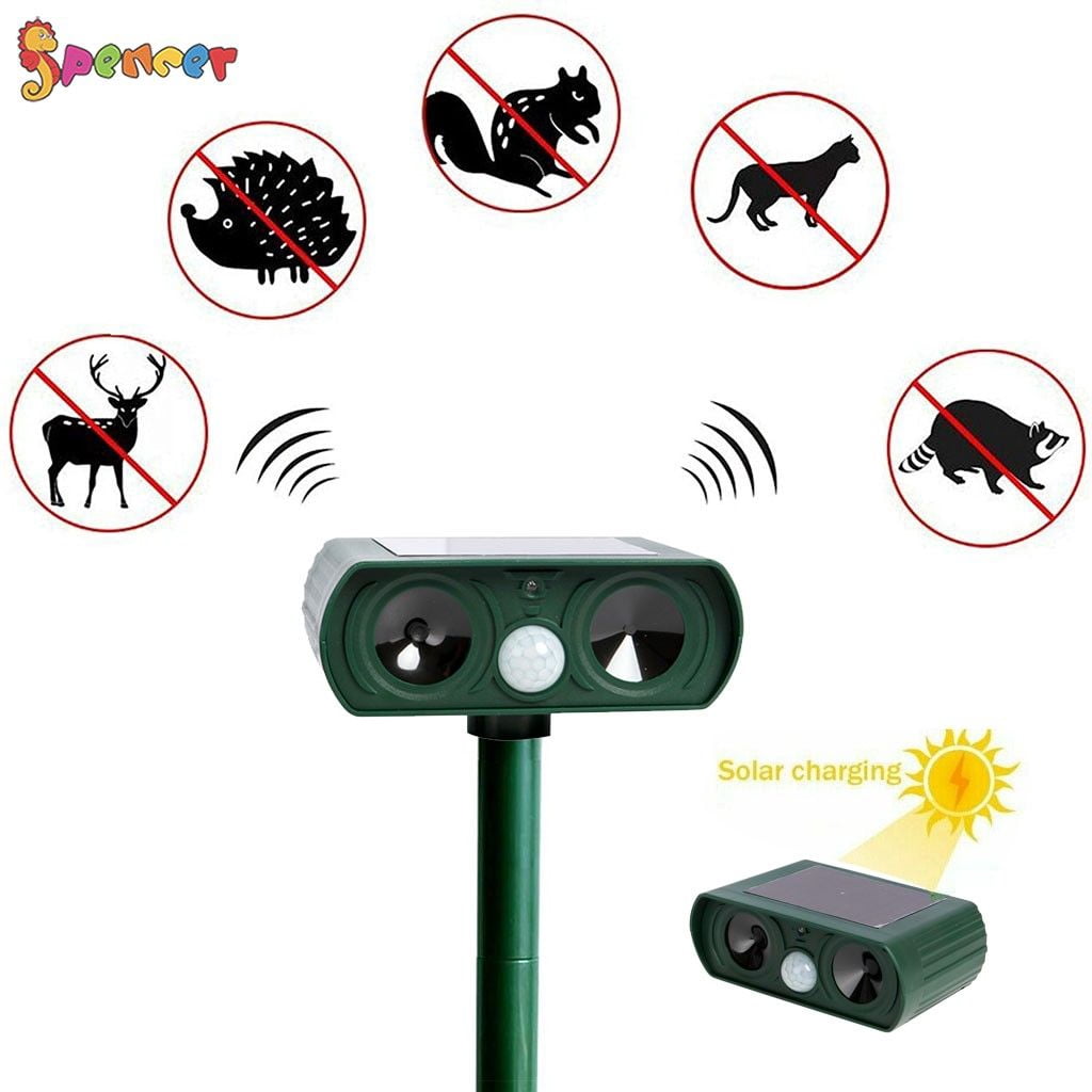 SPENCER Ultrasonic Animal Repeller Solar Power Cat Mice Deer Sensor with Motion Sensor LED Flashing Lights IPX4 Waterproof for Outdoor Farm Garden Yard