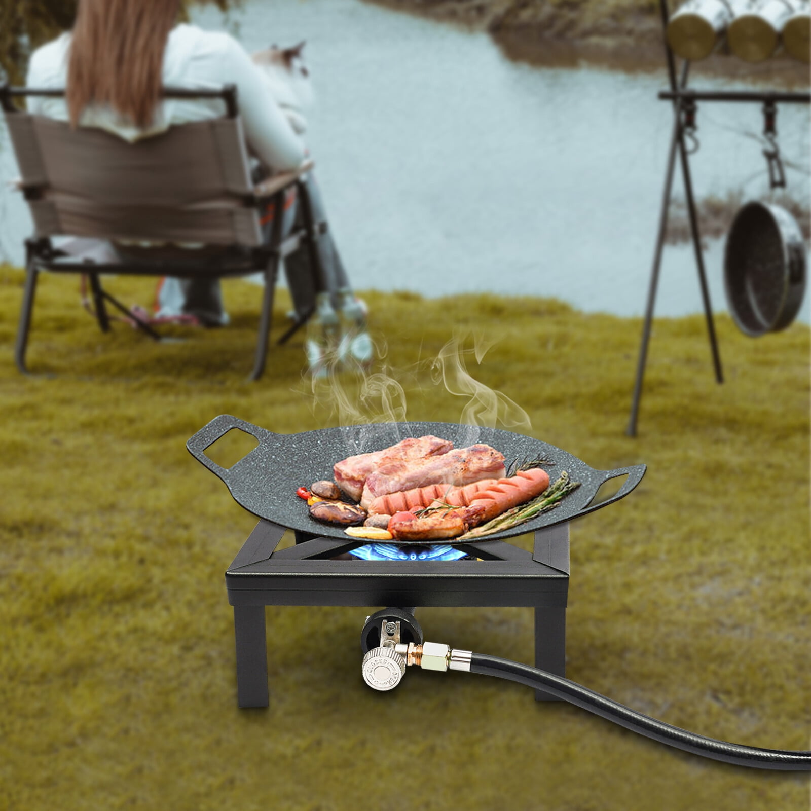 Portable Single Burner Outdoor Gas Stove Propane Cooker with Adjustable Hose