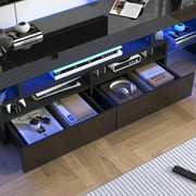 ChVans LED TV Stand for 80/90/100 inch TV, High Glossy Modern Entertainment Center with Drawer and LED Lights