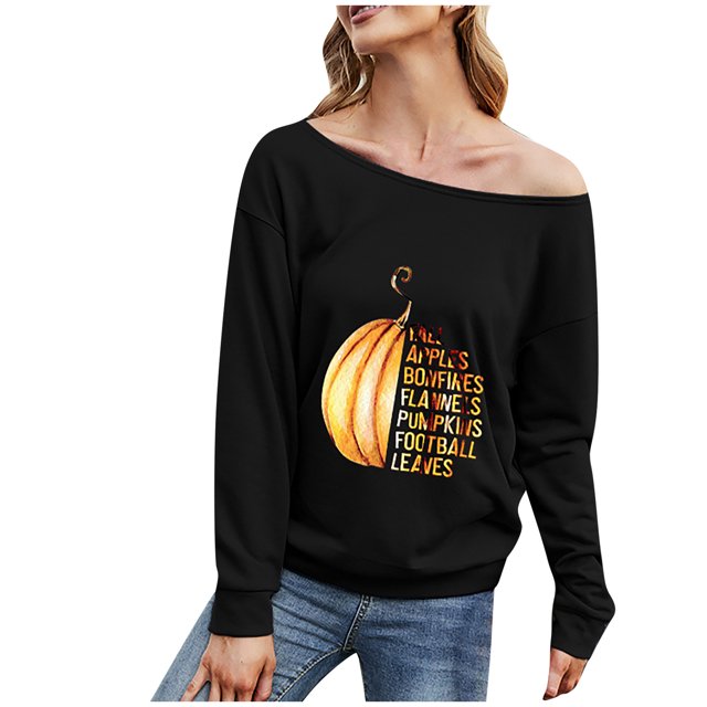 Pompotops T-Shirt à Manches Longues Col en Biais Imprimé Mode Décontractée pour Femmes