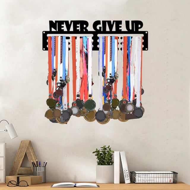 Colgador de medallas, organizador de cintas de , estante de Metal fácil de instalar, colgador de exhibición para carreras deportivas, placas de No rendirse nunca
