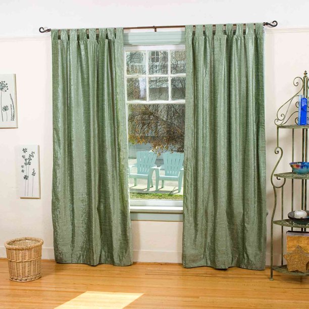 Olive Green Tab Top Velvet Curtain / Drape / Panel 43W x 63L Piece