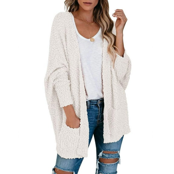 Sherrylily Women Chunky Popcorn Cardigan Open Front Boyfriend Batwing Fuzzy Knit Coat