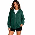 thumbnail image 4 of Dweltoz Zip Up Hoodies for Women Oversized Casual Sweatshirts Cute Full Zip Cozy Jackets with Pockets Fall Winter Long Sleeve Hooded Clothes,Dark Green S, 4 of 6