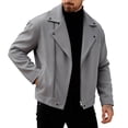 thumbnail image 2 of Mens Wool Blend Jacket Fall Winter Long Sleeve Loose Casual Notch Collar Zip Up Jackets Coat Outerwear with Pockets, 2 of 9