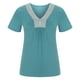 thumbnail image 4 of Blusa informal de manga corta con cuello en V para mujer con encaje sólido informal Fridja  hjk4301, 4 of 8