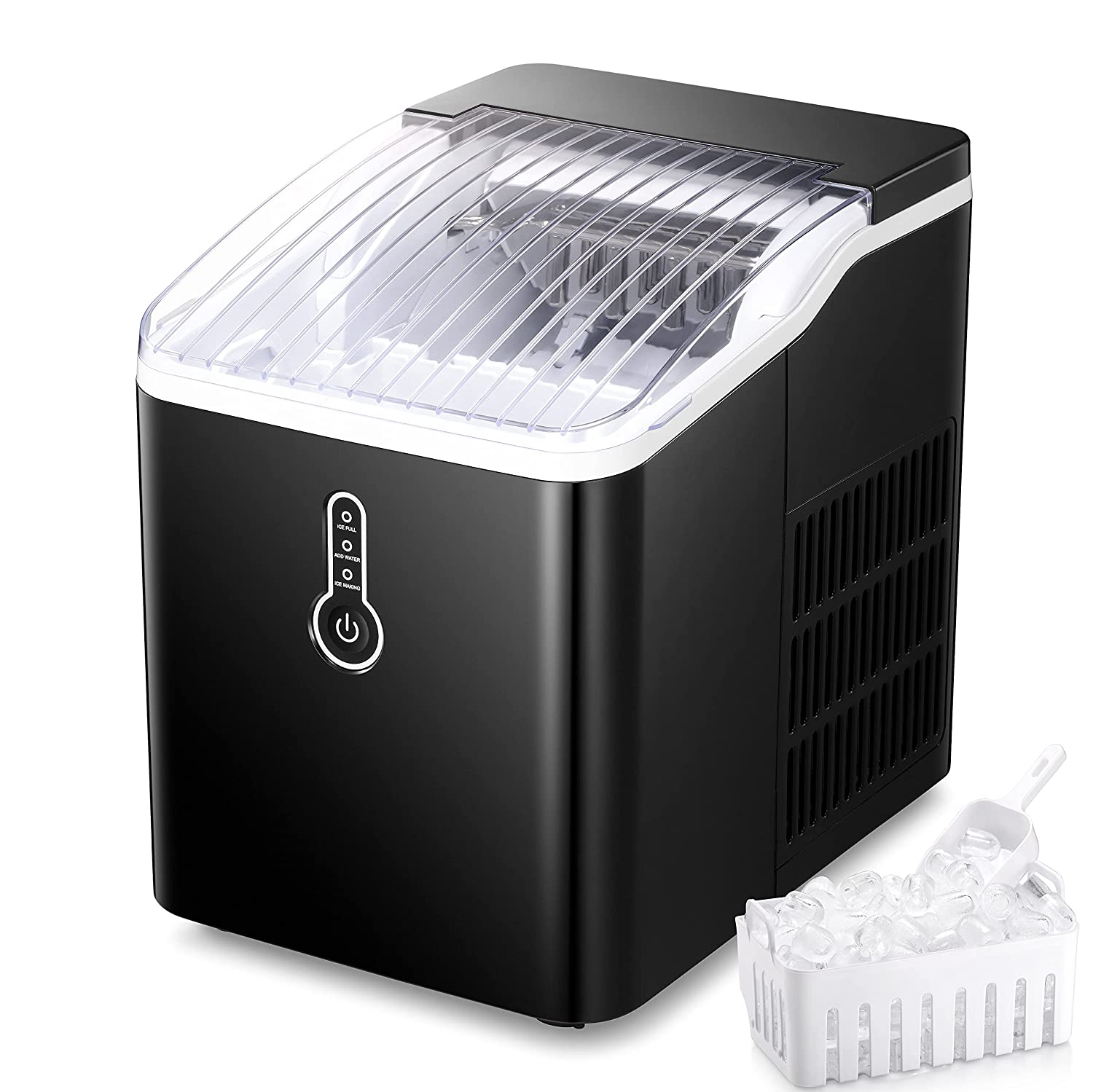 Kismile Countertop Ice Maker Machine, Portable Compact Ice Cube Maker with Ice Scoop & Basket