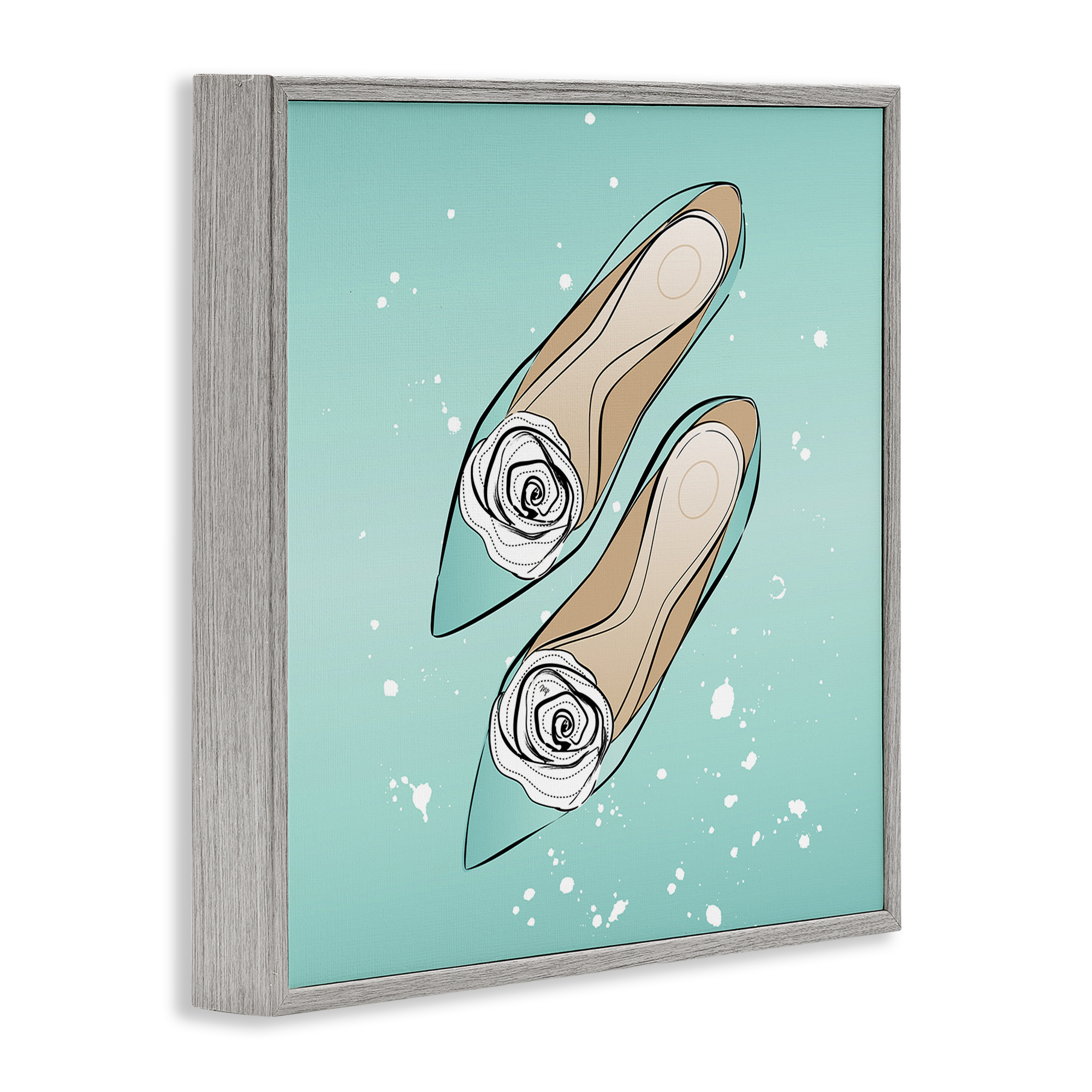 Stupell Industries Blue Shoes with Flowers Beauty & Fashion Painting Gray Framed Art Print Wall Art, 12 x 12