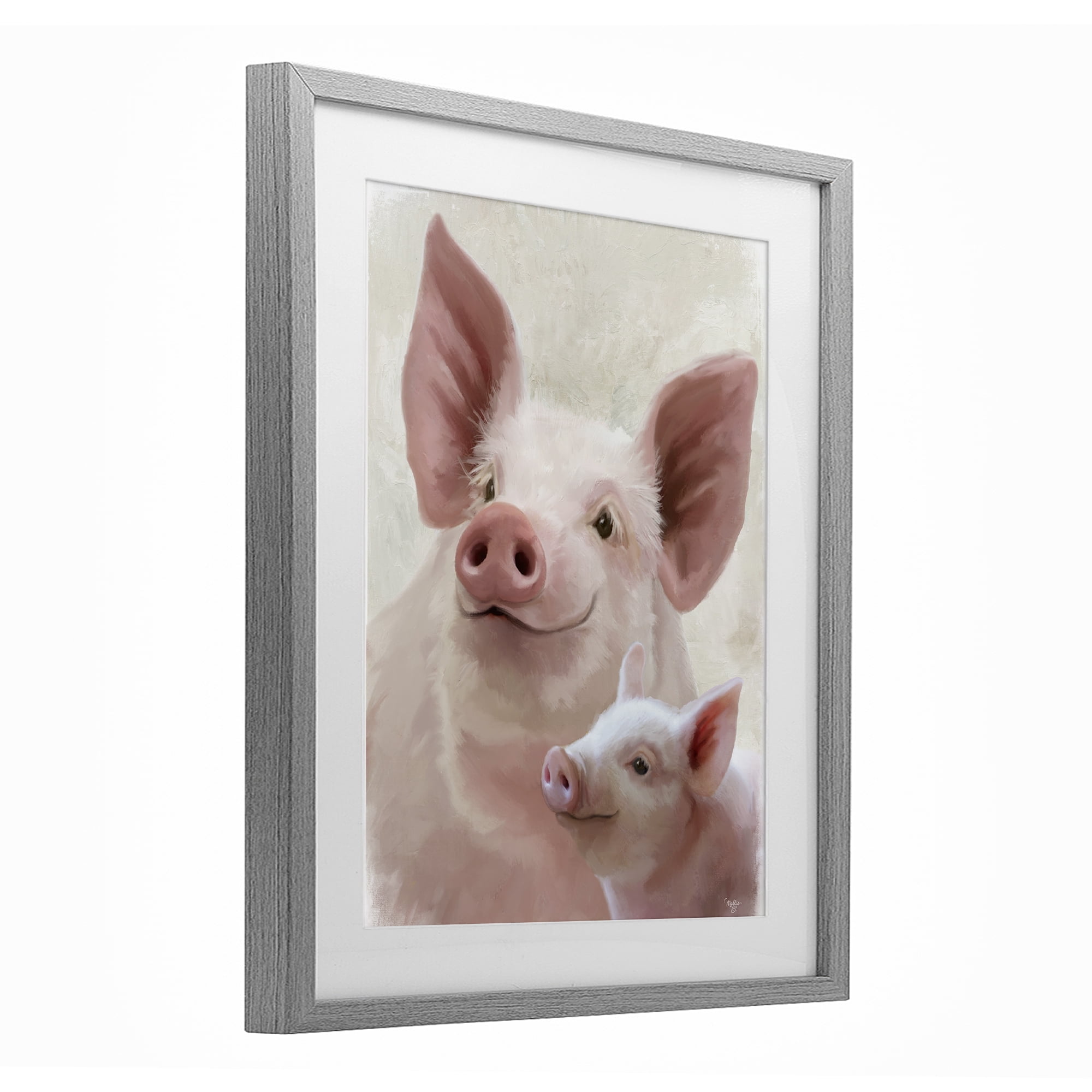 Stupell Industries Piglet & Mom Portrait Gray Framed Print Under Glass, design by Mollie B.