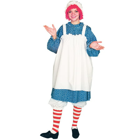 Raggedy Ann Adult One Size Women's Costume w/ Dress Bloomers Cap Wig & Socks