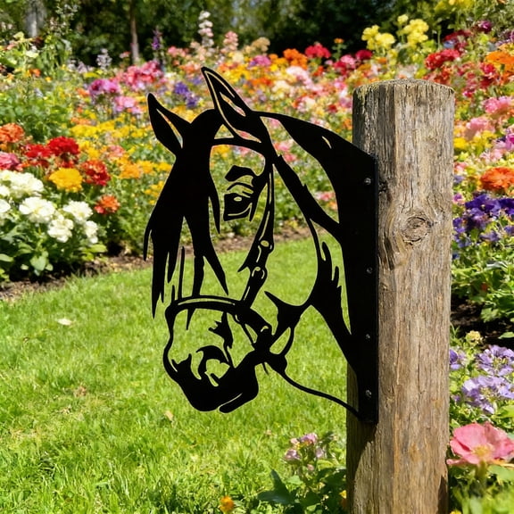 Metal Horse Wall Art with Rustic Patina Finish for Outdoor Garden and Patio Decor, Weather Resistant Farmhouse Animal Silhouette Sculpture for Fence and Exterior Wall