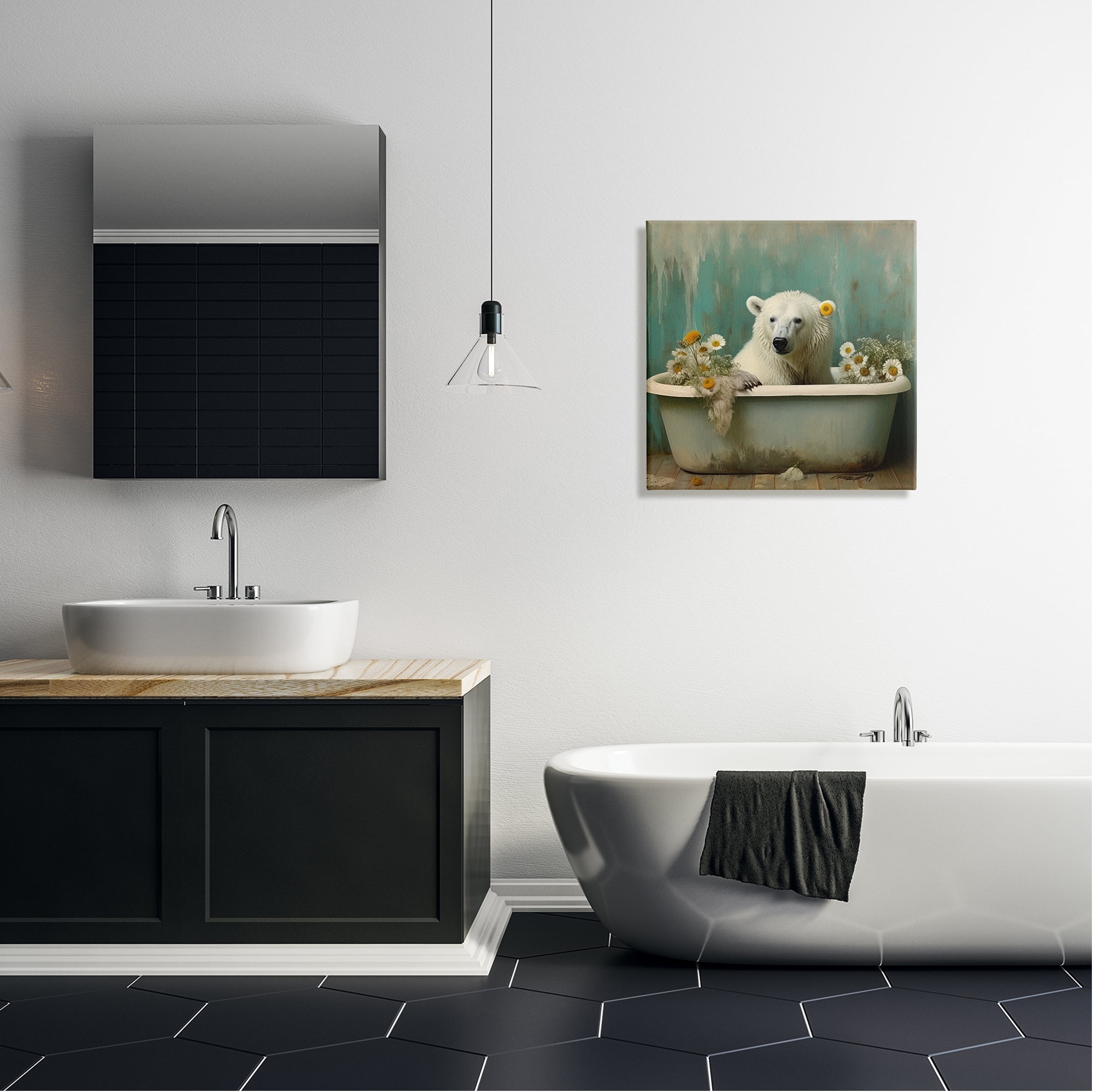 Stupell Industries Polar Bear Vintage Tub Animals & Insects Painting Gallery Wrapped Canvas Art Print Wall Art, 24 x 24