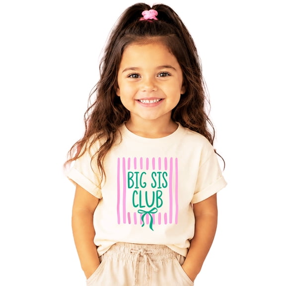Big Sis Club Shirt for Girls Coquette Bow Sibling Reveal Tee, Natural Shirt, 4T