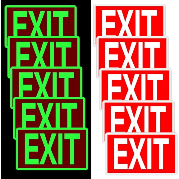 CEYAZYE 10 Pcs Glow in the Dark Exit Signs for Business 12 x 7 Inch Photoluminescent Signs Stickers for Indoor Outdoor for Business, Office, Warehouse (Without Arrows)