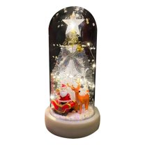 HCTSHG Christmas Tree in Glass Dome Tabletop Christmas Tree with Lights in Glass Dome for Xmas Home Indoor Room Christmas Decorations Desktop