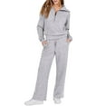 thumbnail image 2 of Women 2 Piece Outfits Fall Fashion Airport Wide Leg Pants Lounge Set Leisure Travel Vacation Clothes Sweatsuits Light Gray L, 2 of 10