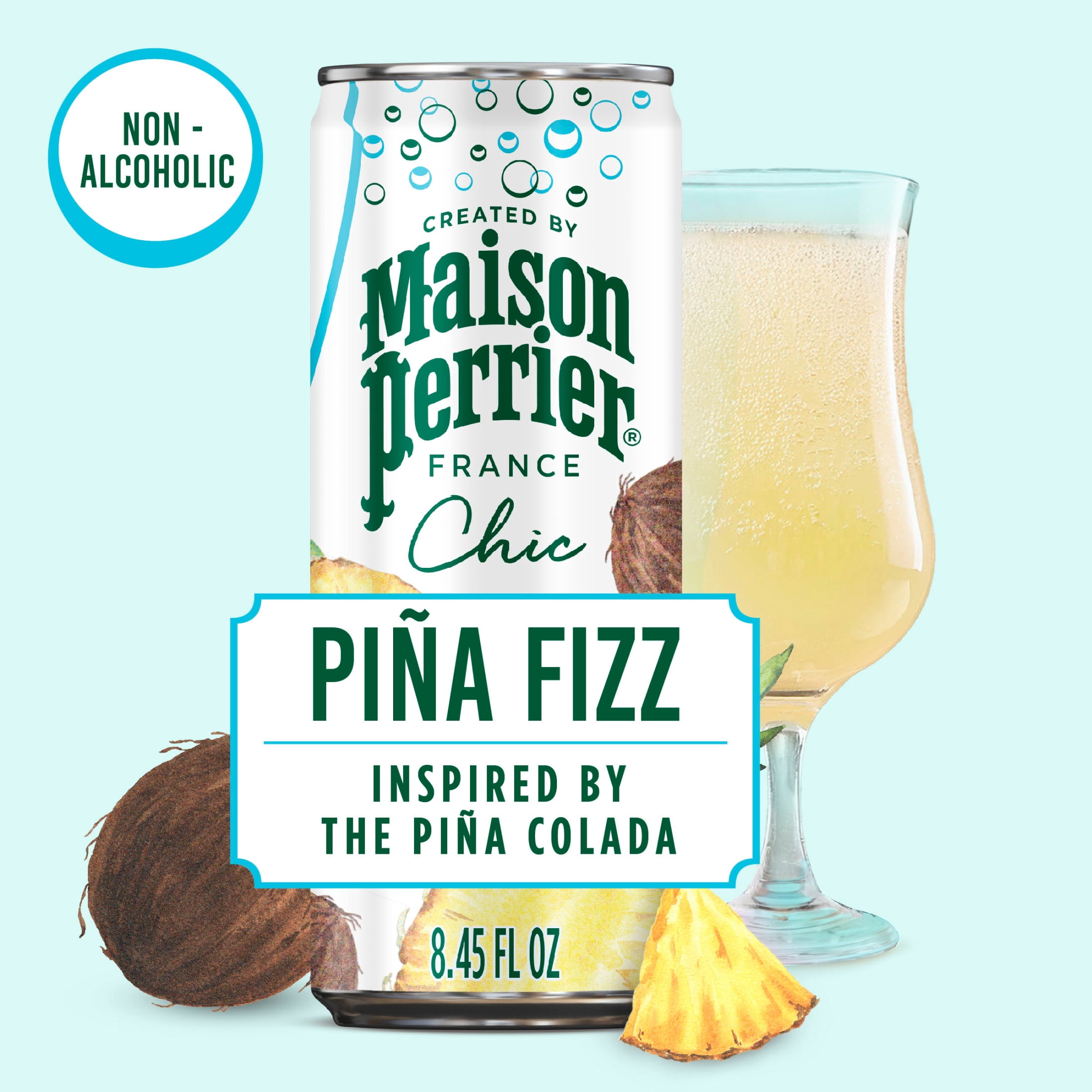 Maison Perrier Chic Mocktails, Pina Fizz Pineapple and Coconut Inspired Non-Alcoholic Cocktail Mixers, 24 Pack