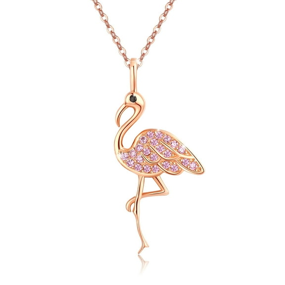 TANGPOET Flamingo Necklace for Women 925 Sterling Silver Necklaces Animal Bird Pendants Flamingo Jewelry Gifts Rose Gold