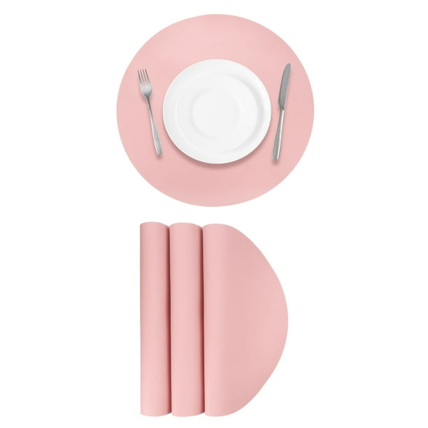 4 Piezas de Manteles de Cuero Sintético para Mesa de Cena, Manteles Redondos Resistentes al Calor (Rosa)