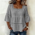 thumbnail image 2 of Womens 3/4 Sleeve Summer Tops Ladies Boho Summer Tops Elegant Loose Fit Top Professional Blouses for Women Daily T Shirts Square Neck Work Tees Cute Tunic Tee Gray XL, 2 of 7