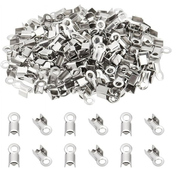 200 Pcs 304 Stainless Steel Fold Over Cord Ends Terminators Crimp End Tips for Leather 4mm for Jewelry Making for making