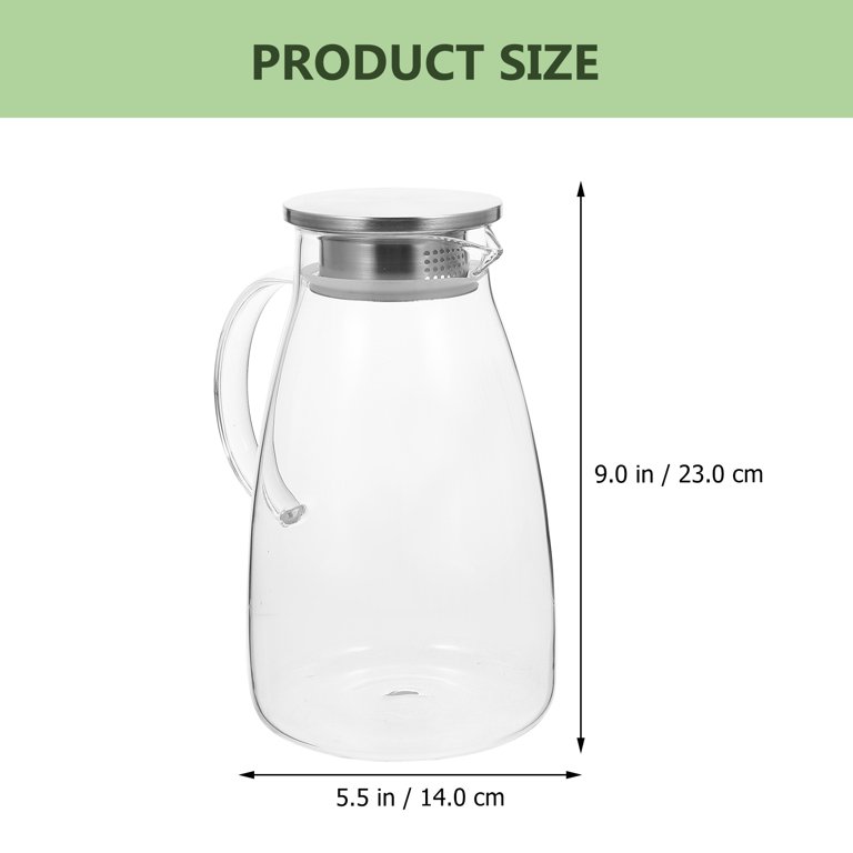 Nuolux Pitcher Glass Jug Water Carafe Lid Tea Juice Beverage Fridge Dispenser Milk Iced Drink Ice Gallon Serving Container, Size: 21X11.5M