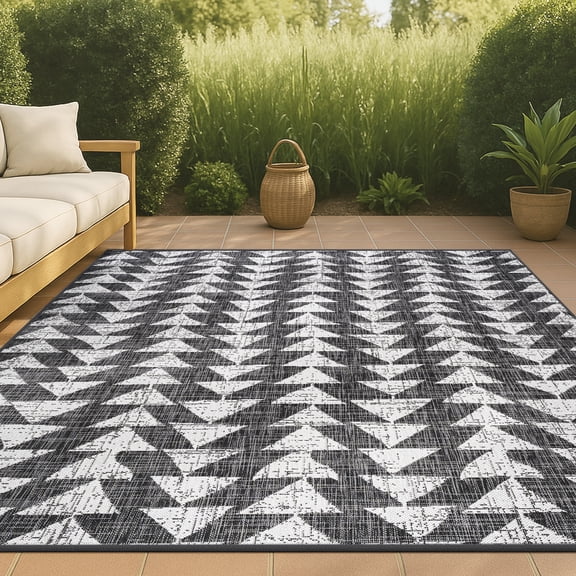 JONATHAN Y SANTA MONICA 5 x 8 Area Rug, Andratx Tribal Geometric - Black/Ivory, SMB126E-5