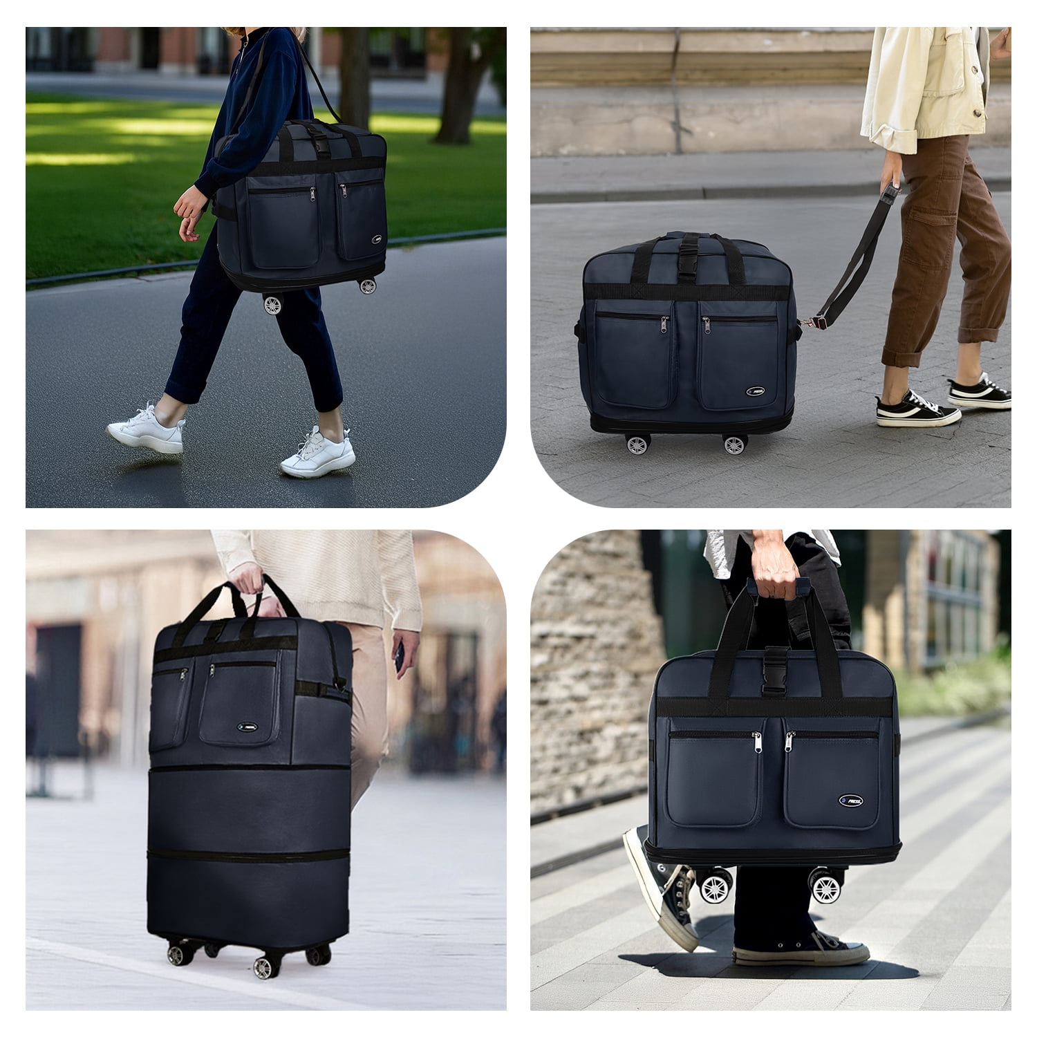 40" Expandable Foldable Luggage Bag,Collapsible Suitcases with Wheels,Rolling Duffle Bag Wheeled Travel Bag for Men Women,MEX-Navy